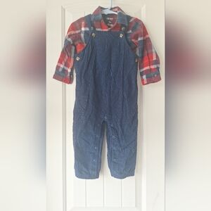 Plaid and Navy Kids Overalls
